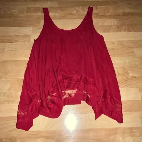Women's Intimately Free People Red Tunic Top with Lace Hem - Picture 6 of 7